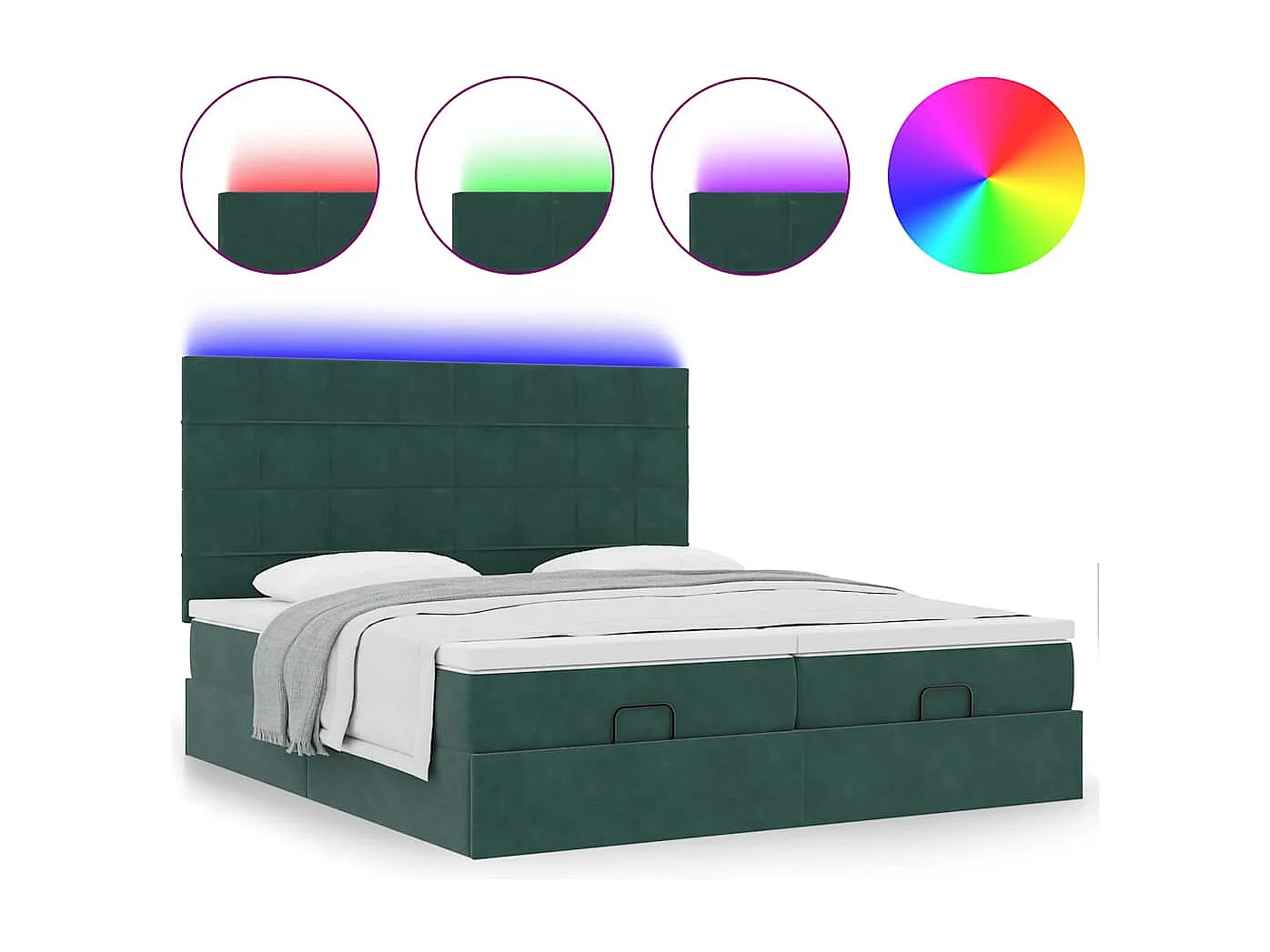 Estructura de cama otomana colchones terciopelo verde oscuro