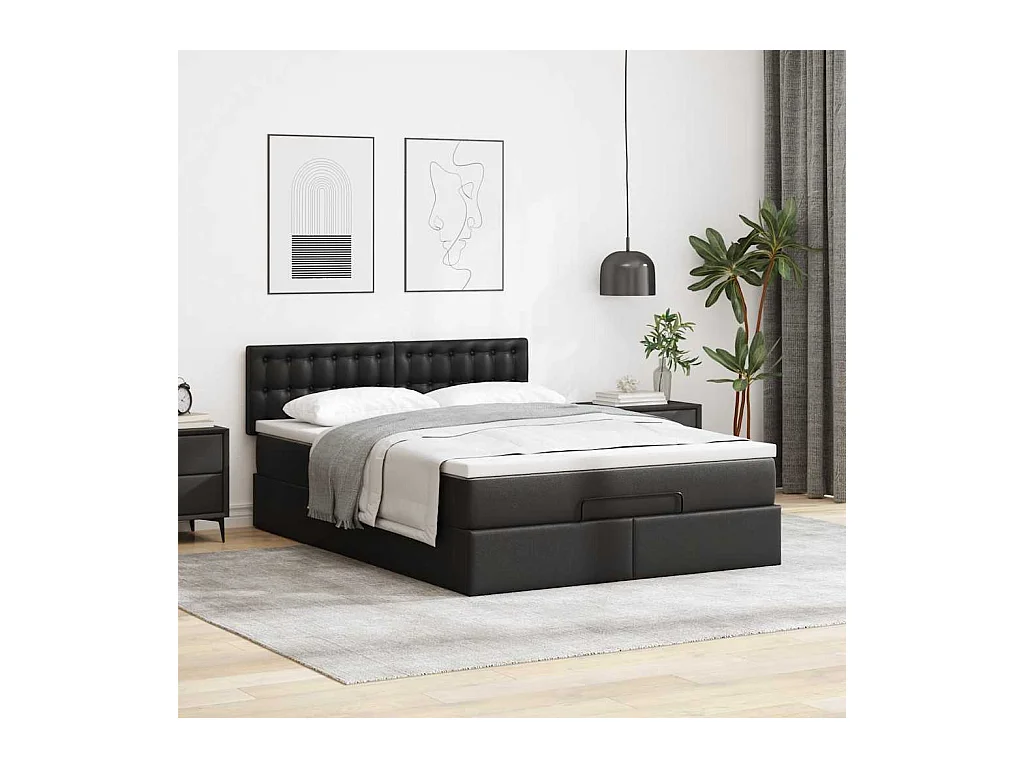 Cadre de lit ottoman avec matelas noir 140x190 cm similicuir