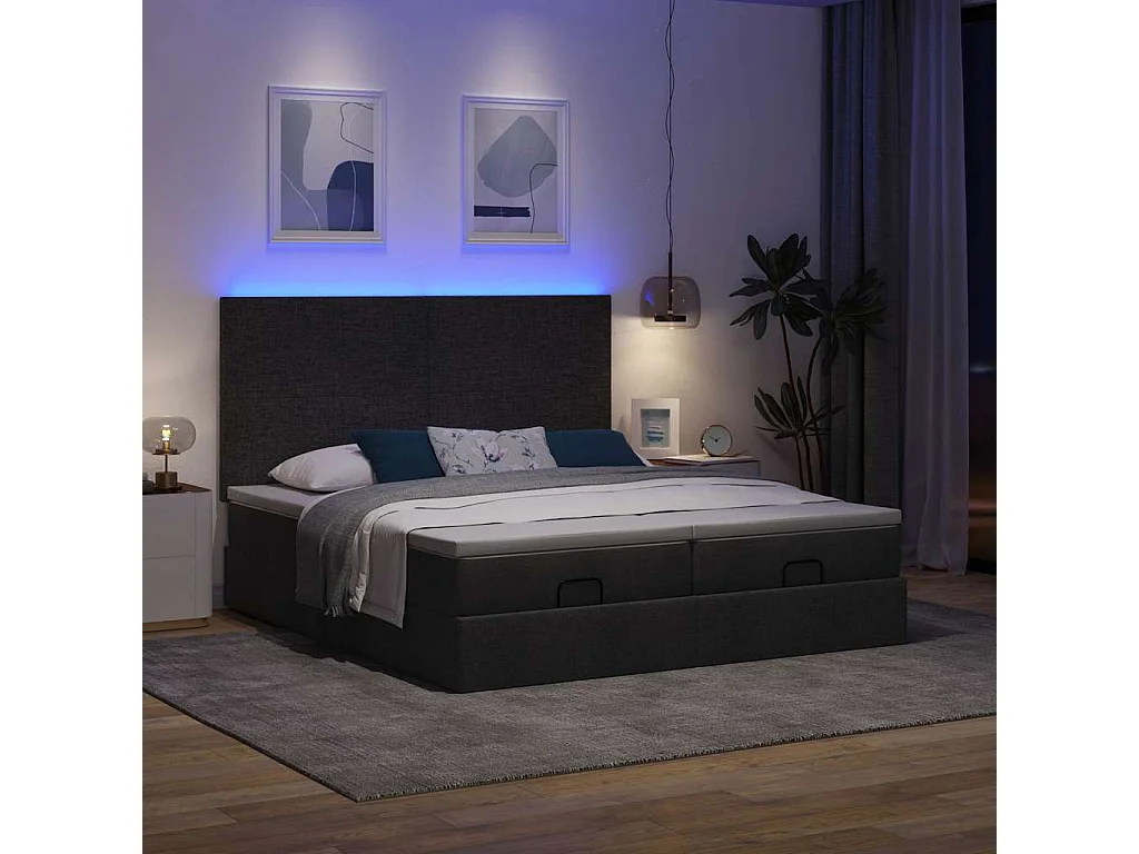 Estrutura de cama otomana com colchões tecido preto