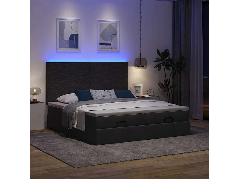 Cadre de lit ottoman avec matelas noir 180x200cm tissu