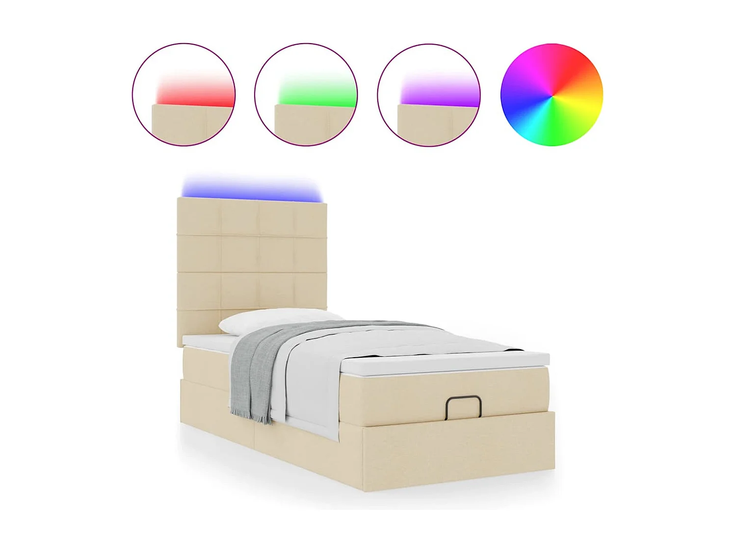 Cadre de lit ottoman avec matelas crème 80x200 cm tissu