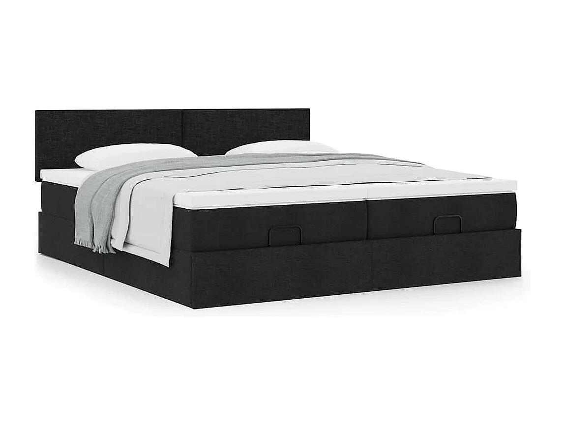Cadre de lit ottoman avec matelas noir 180x200cm tissu
