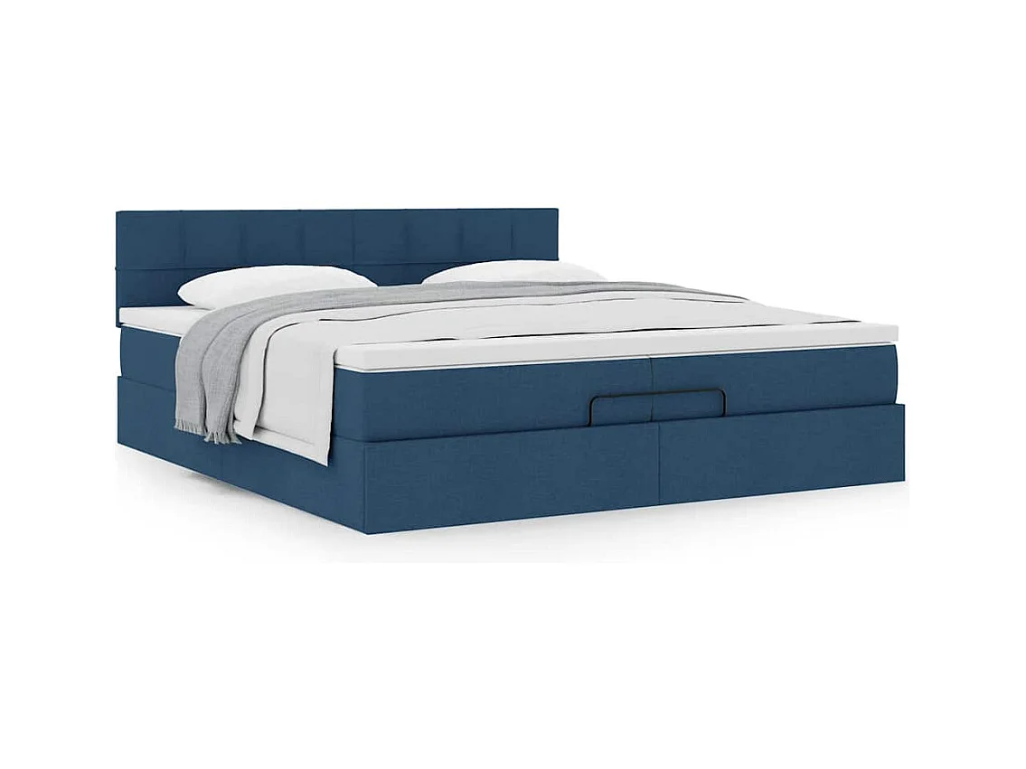 Cadre de lit ottoman avec matelas bleu 200x200 cm tissu
