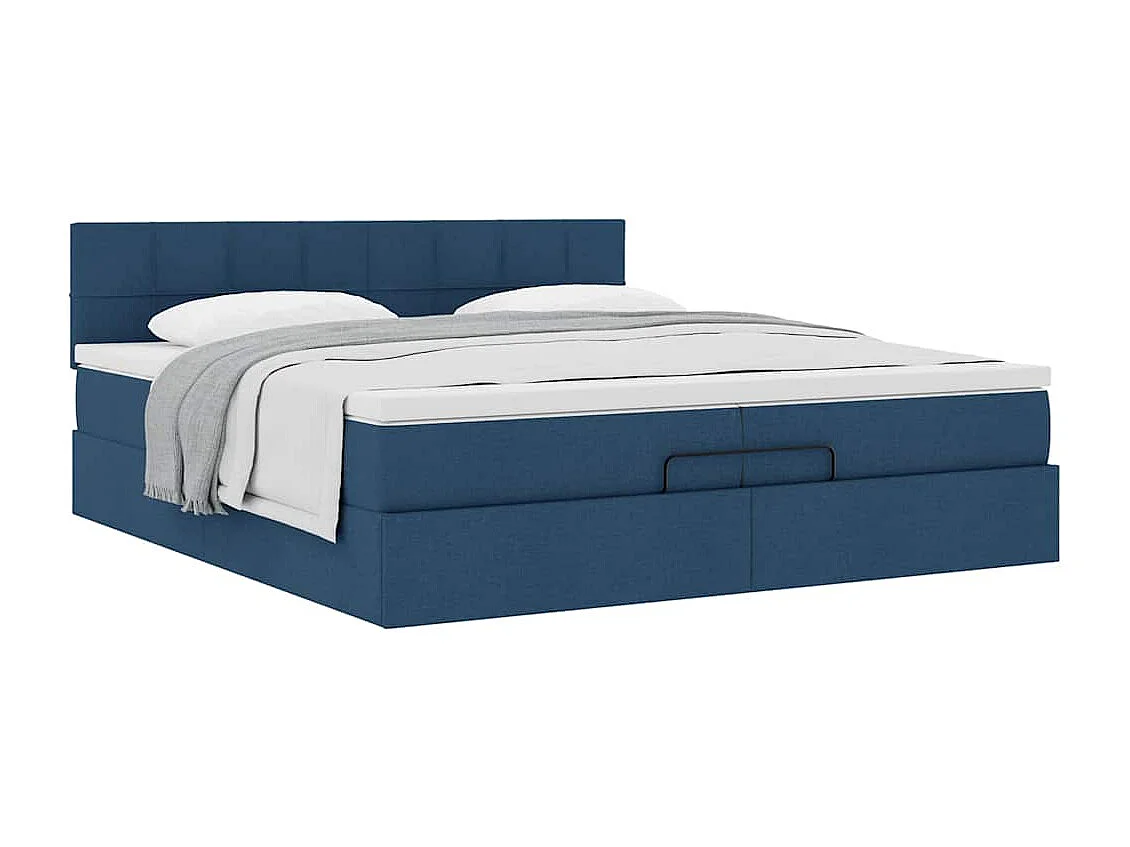 Cadre de lit ottoman avec matelas bleu 200x200 cm tissu