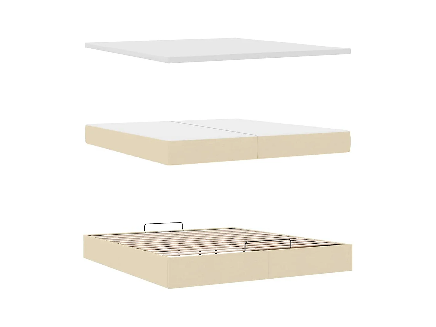 Cadre de lit ottoman avec matelas crème 200x200 cm tissu