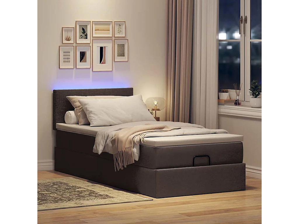 Cadre de lit ottoman avec matelas marron foncé 90x190 cm tissu