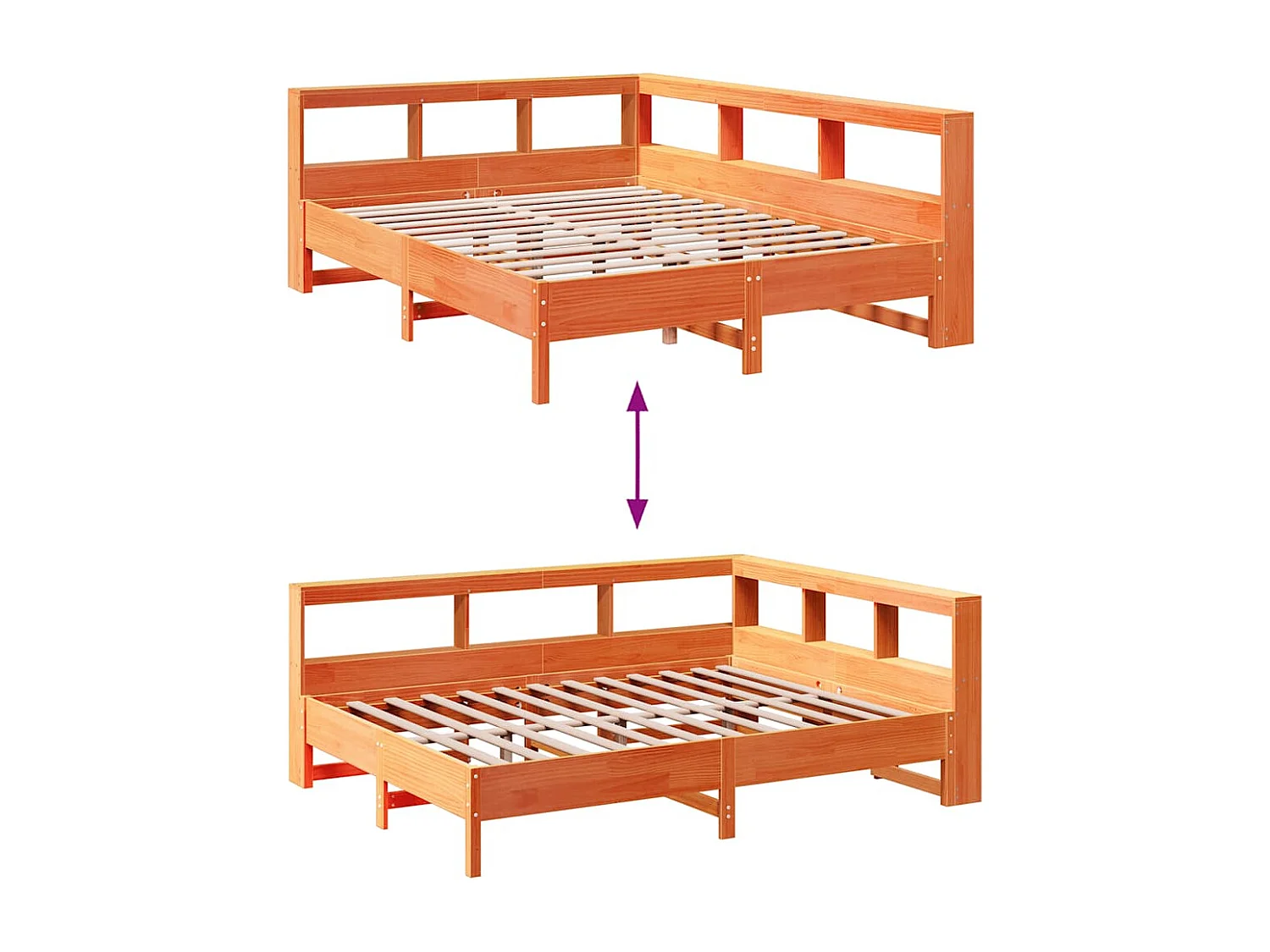 Bed met boekenkast zonder matras grenenhout wasbruin 140x200 cm