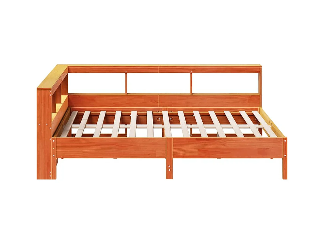 Lit bibliothèque sans matelas cire marron 140x200 cm pin massif