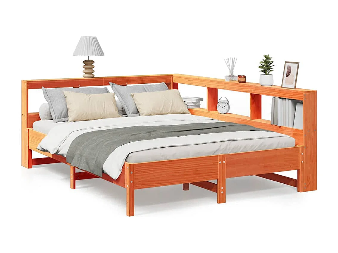 Lit bibliothèque sans matelas cire marron 140x200 cm pin massif