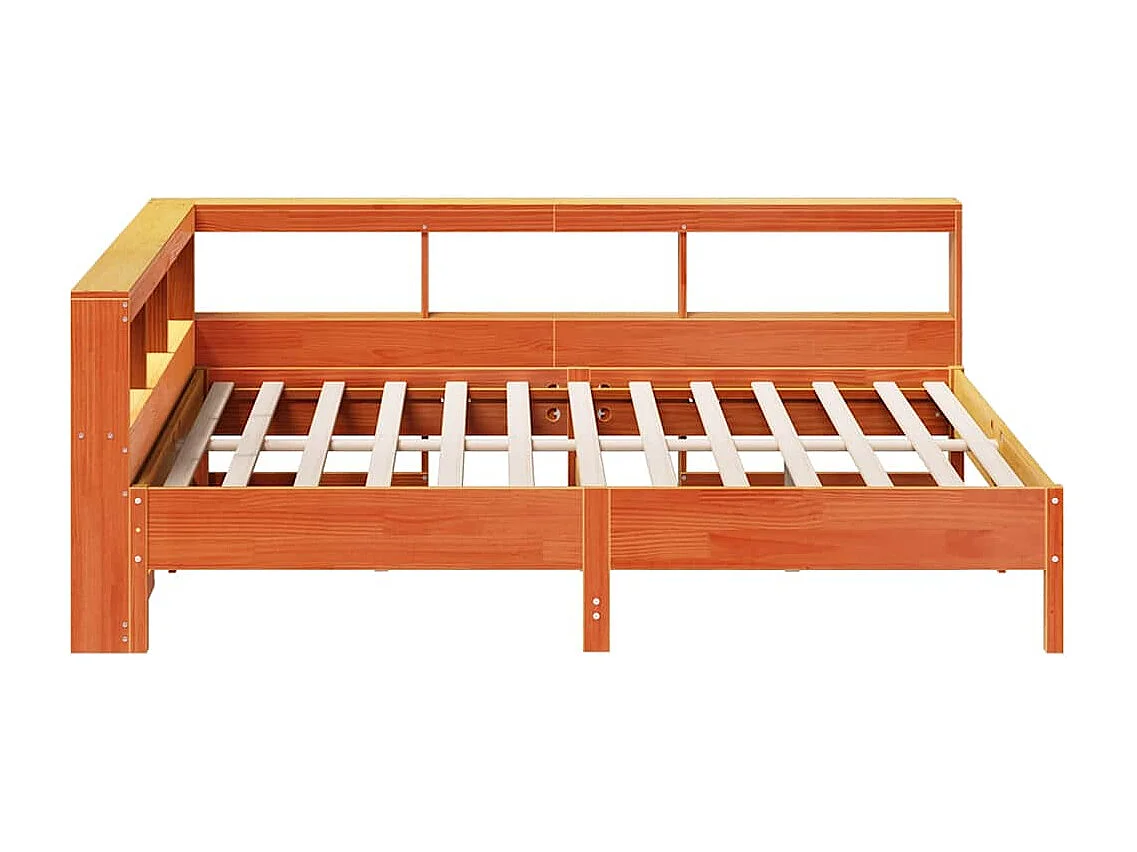 Lit bibliothèque sans matelas cire marron 140x200 cm pin massif