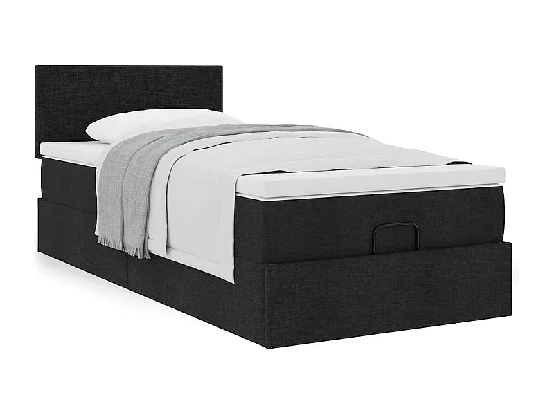 Estrutura de cama otomana com colchão preto tecido