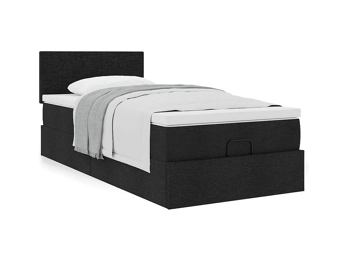 Estructura cama otomana colchón tela negra 90x190 cm
