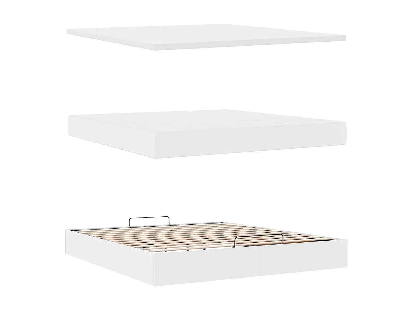 Estructura cama otomana colchón cuero sintético blanco