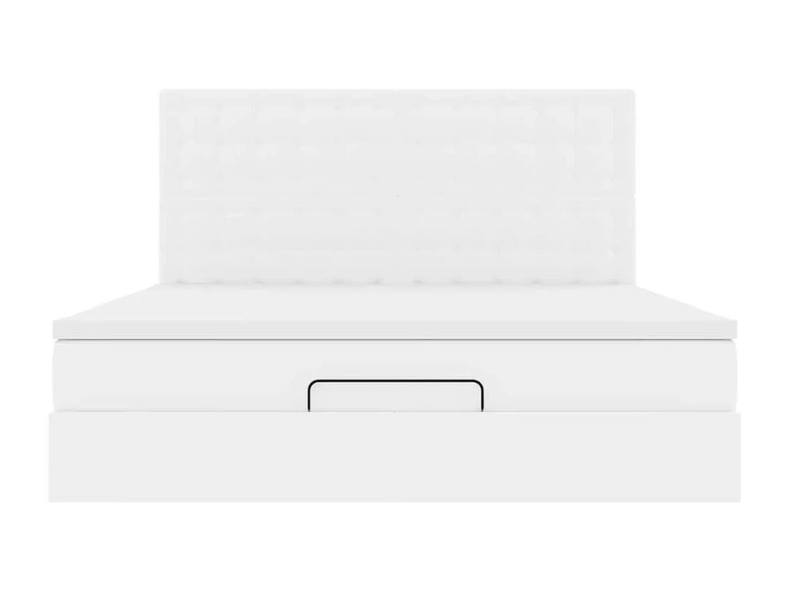 Estrutura de cama otomana com colchão branco couro falso