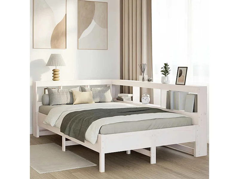 Cama con estantería sin colchón madera maciza blanca 120x190 cm