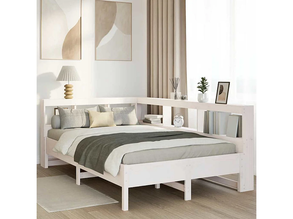 Cama con estantería sin colchón madera maciza blanca 120x190 cm
