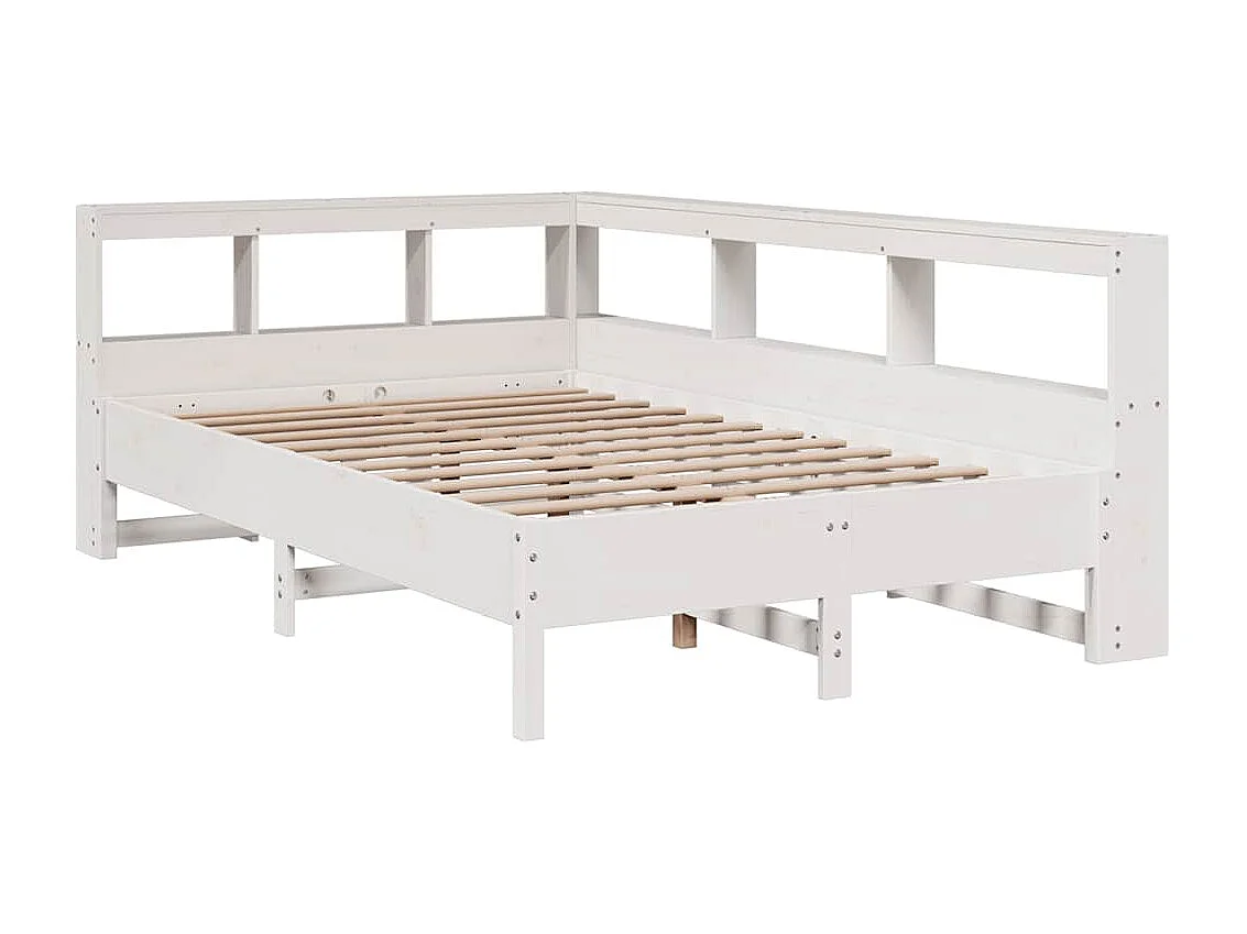 Cama con estantería sin colchón madera maciza blanca 120x190 cm