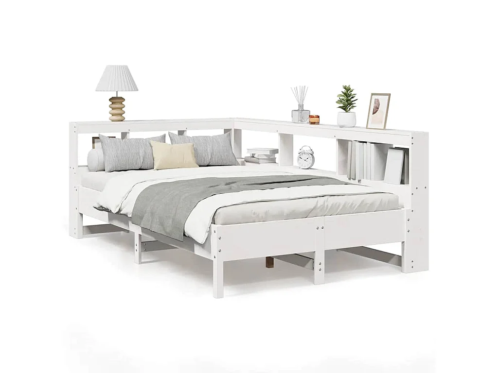 Bed met boekenkast zonder matras grenenhout wit 120x190 cm