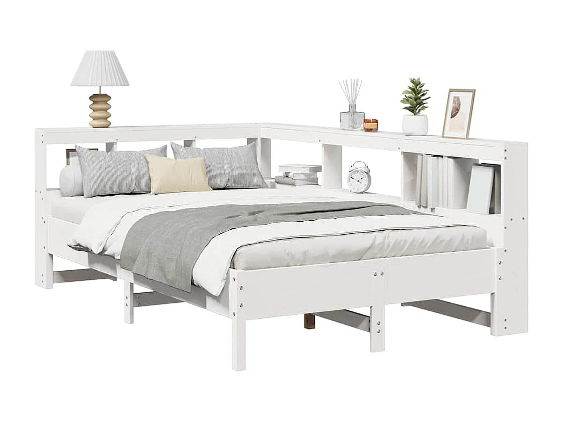 Bed met boekenkast zonder matras grenenhout wit 120x190 cm