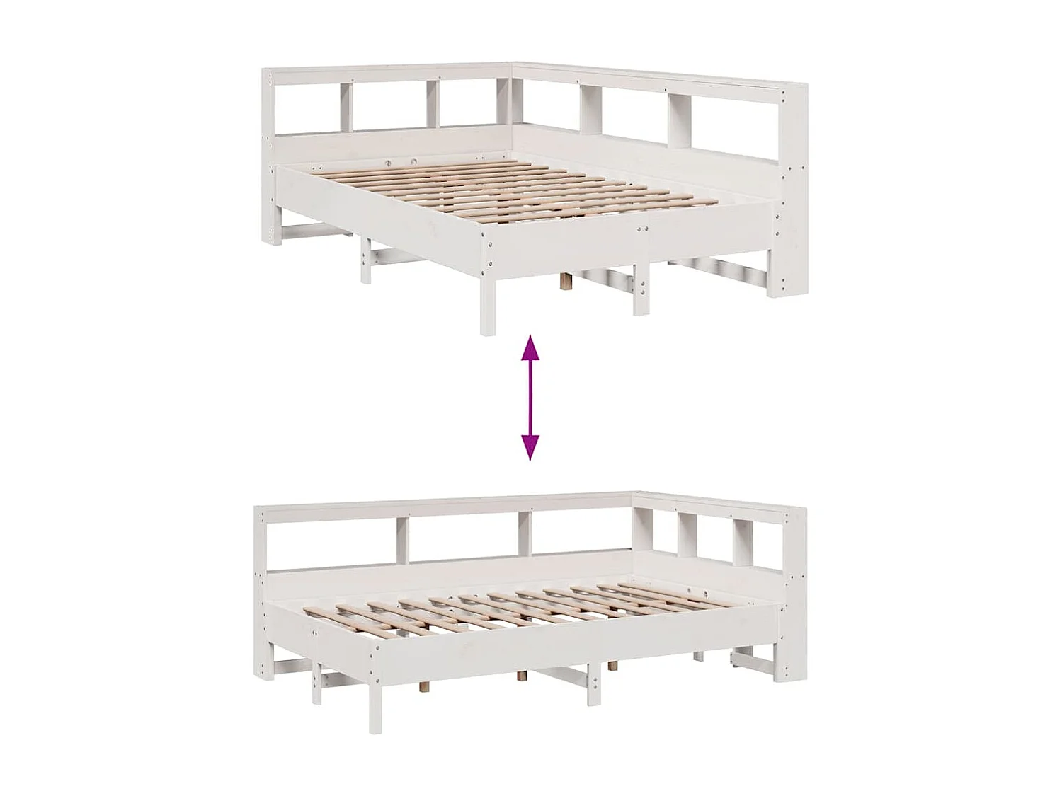 Bed met boekenkast zonder matras grenenhout wit 120x190 cm