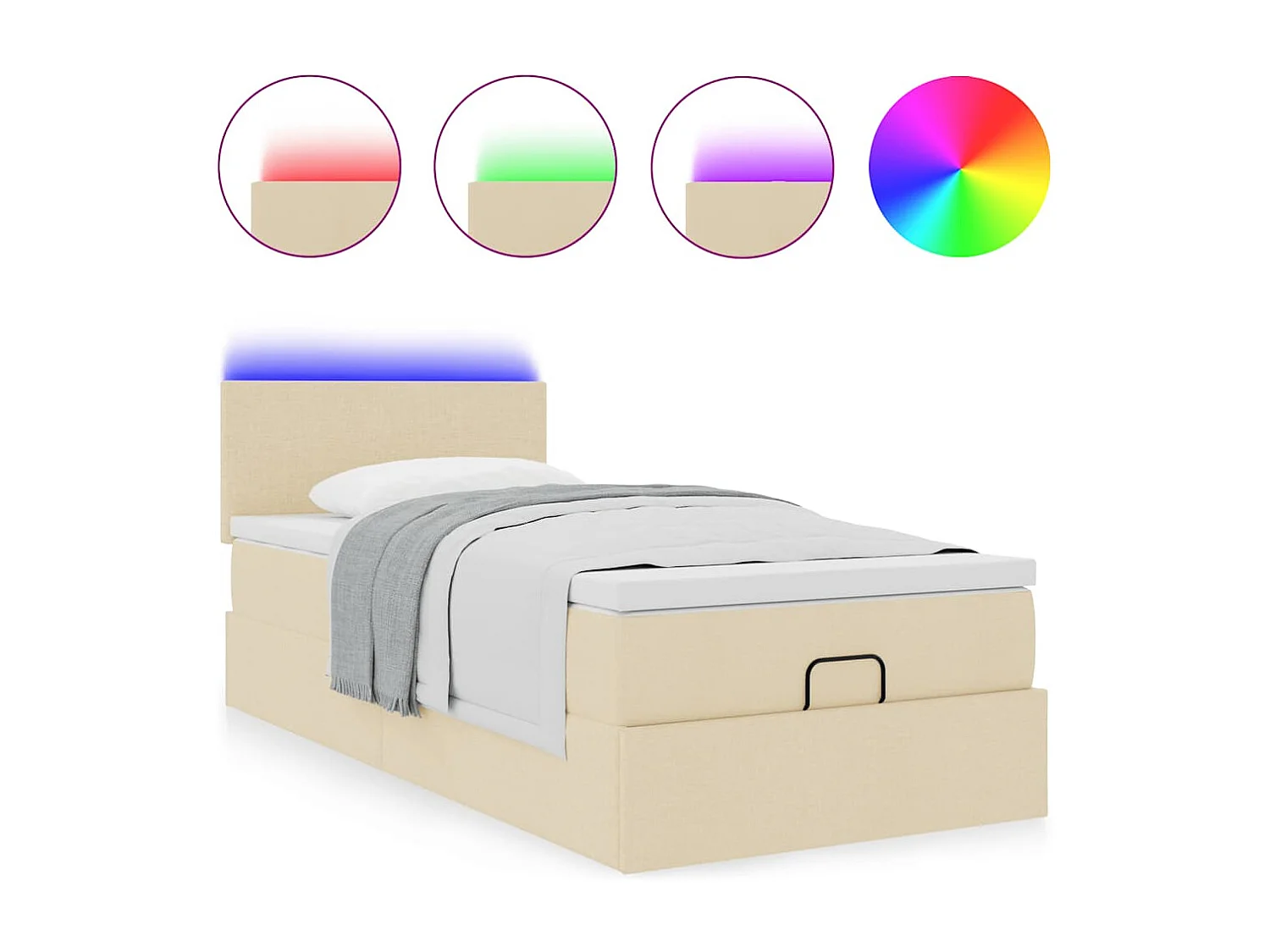 Ottoman bed met matras en LED's 90x190cm stof crèmekleurig