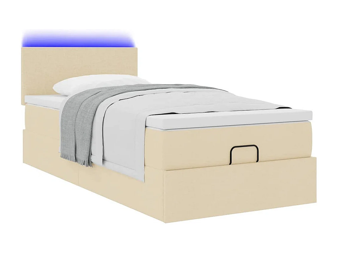 Estructura de cama otomana con colchón tela crema 90x190cm