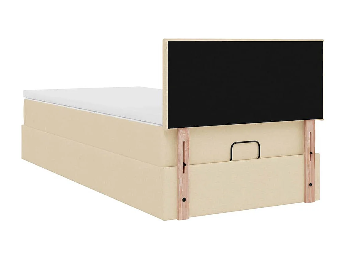 Estructura de cama otomana con colchón tela crema 90x190cm