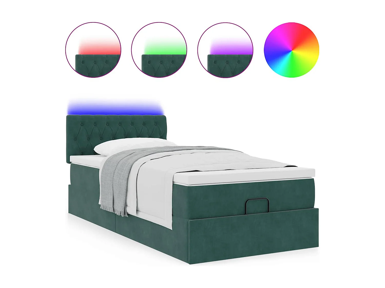Estructura de cama otomana con colchón terciopelo verde oscuro