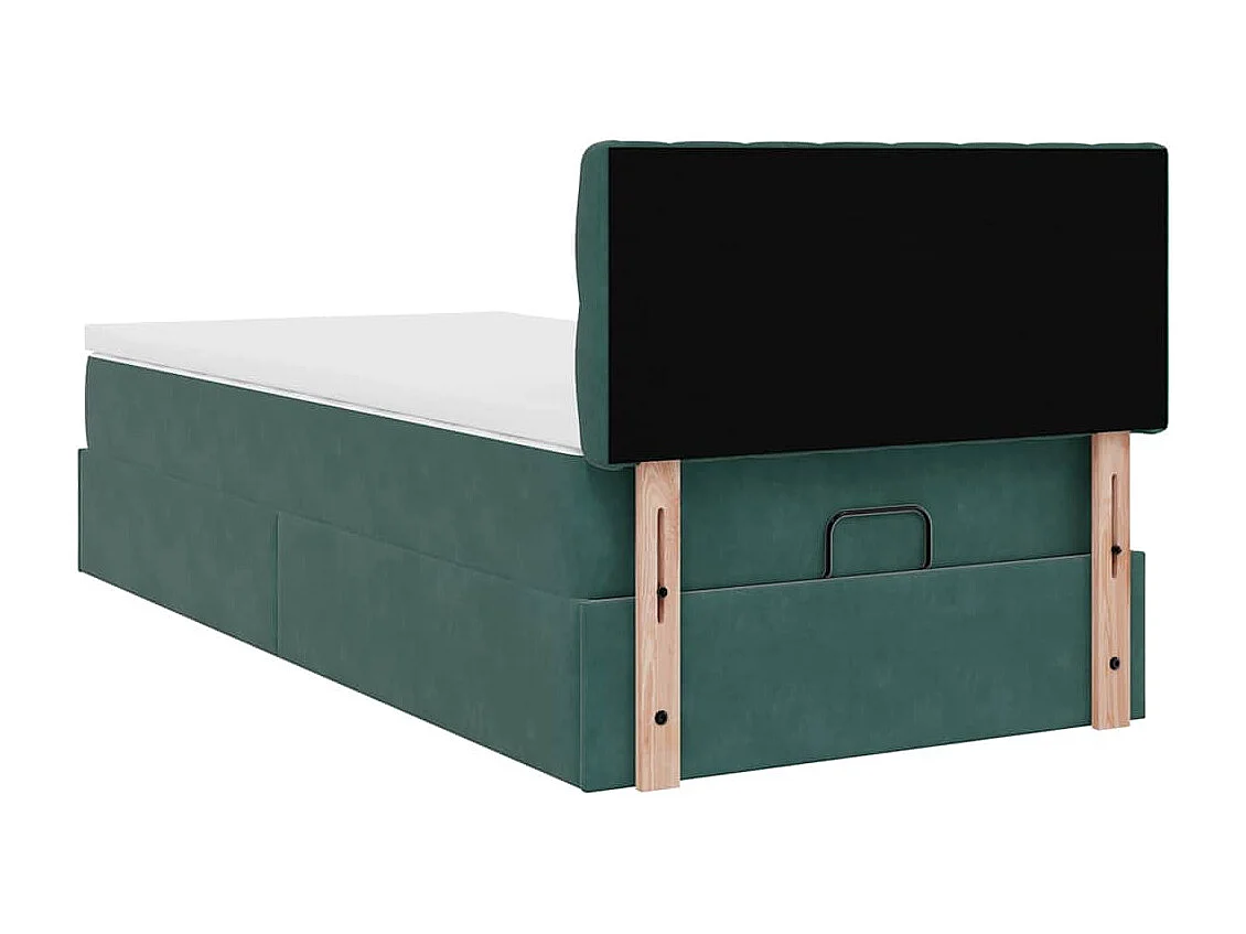 Estructura de cama otomana con colchón terciopelo verde oscuro