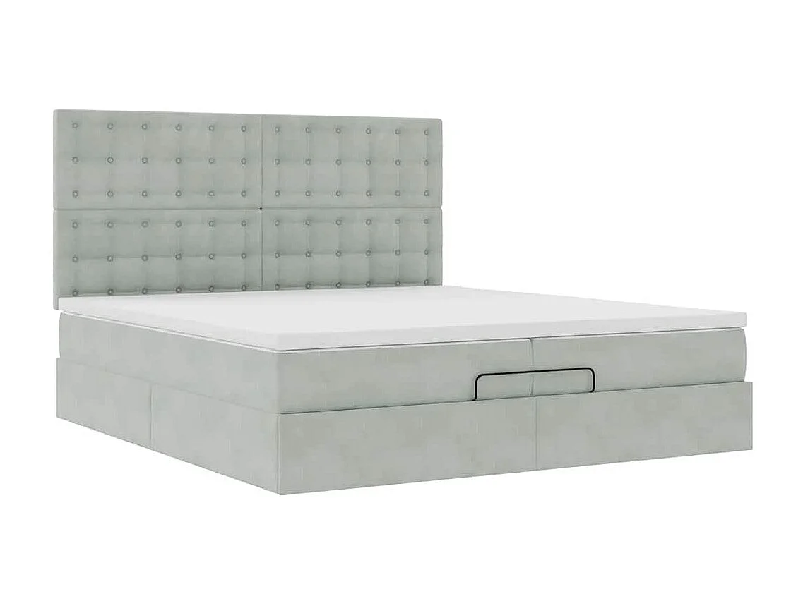 Cadre de lit ottoman avec matelas gris clair 200x200 cm velours