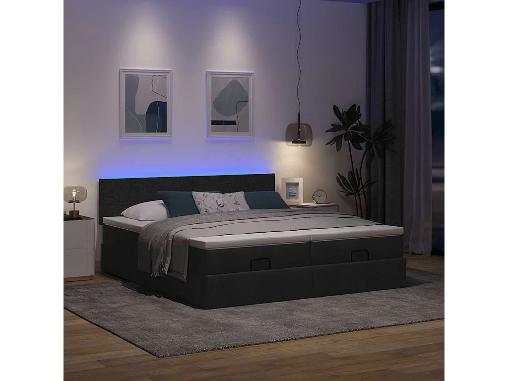 Cadre de lit ottoman avec matelas noir 200x200cm tissu