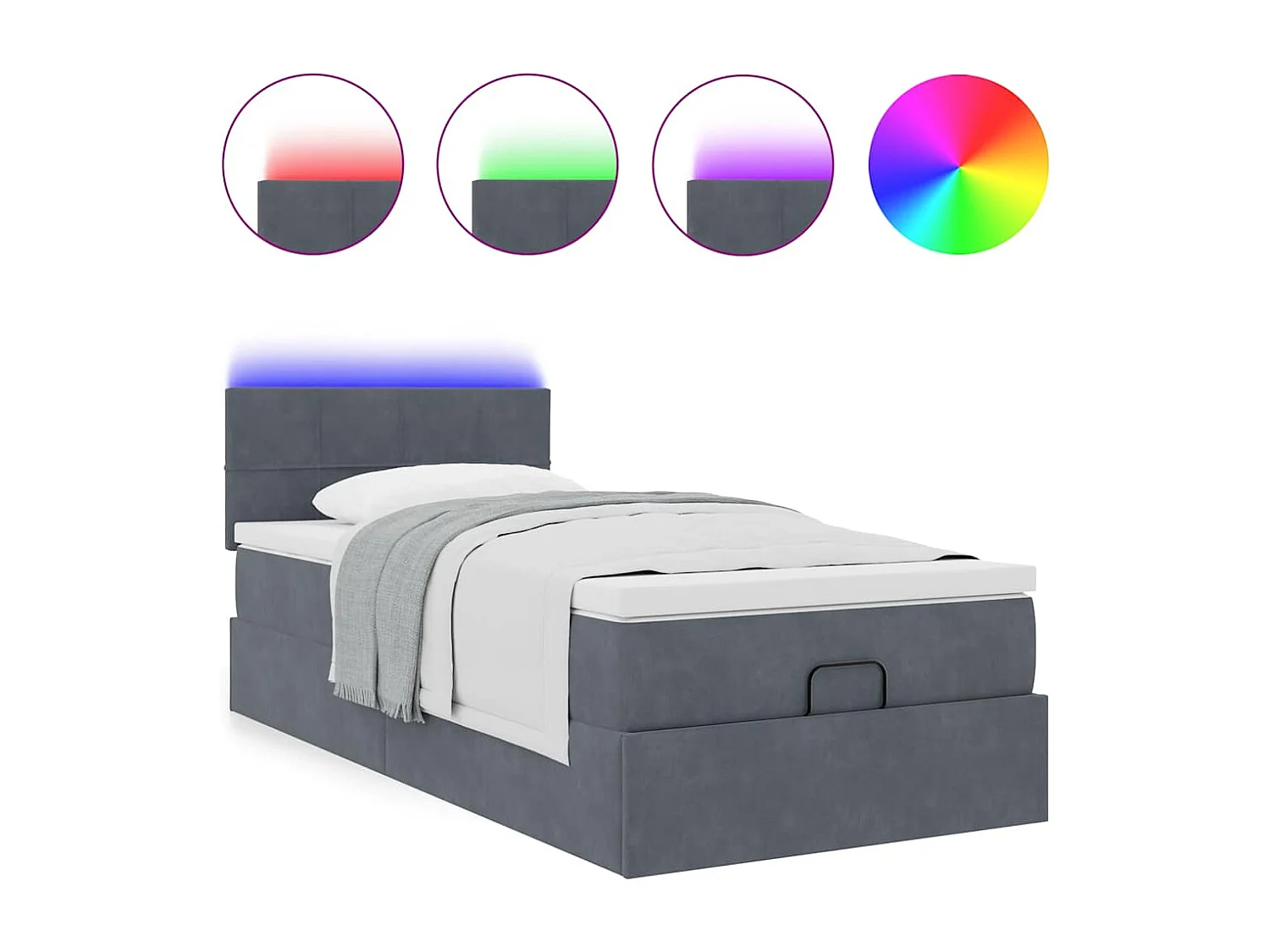 Cadre de lit ottoman avec matelas gris foncé 100x200 cm velours