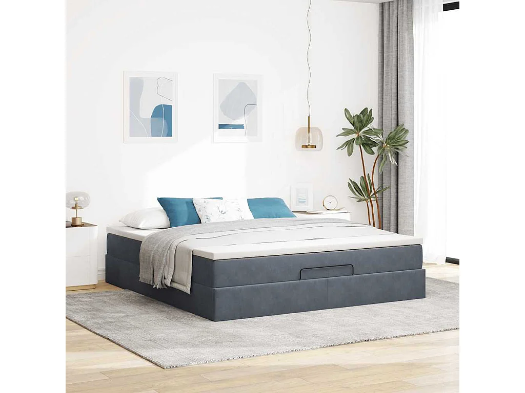 Cadre de lit ottoman avec matelas gris foncé 180x200 cm velours
