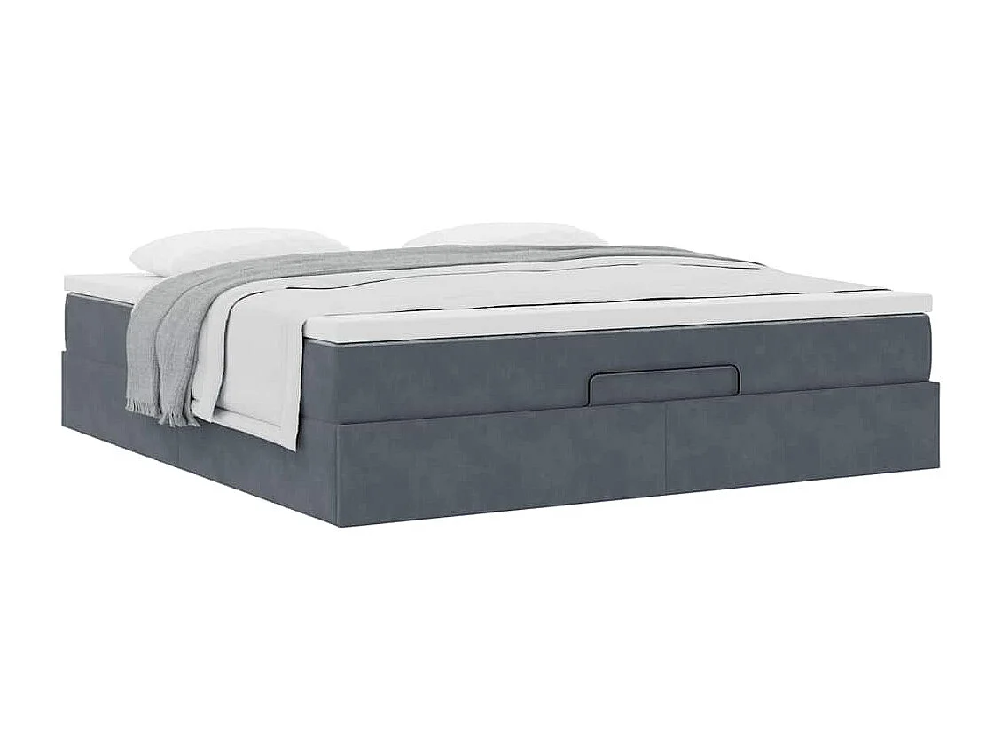 Cadre de lit ottoman avec matelas gris foncé 180x200 cm velours
