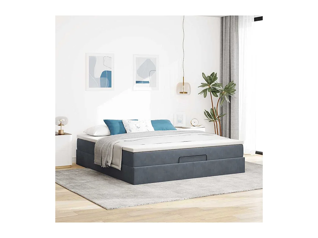 Cadre de lit ottoman avec matelas gris foncé 180x200 cm velours