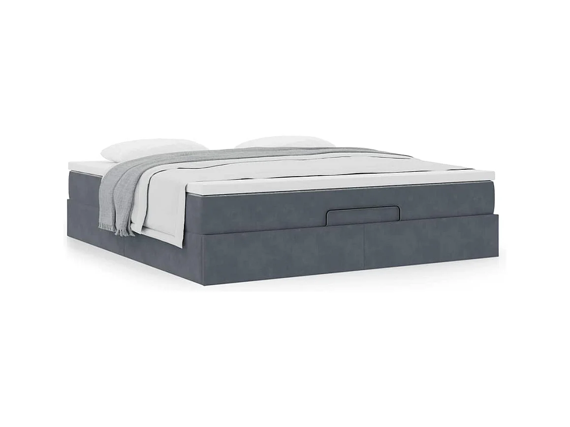 Cadre de lit ottoman avec matelas gris foncé 180x200 cm velours