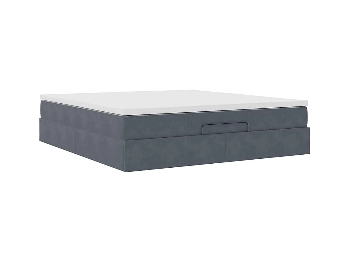 Cadre de lit ottoman avec matelas gris foncé 180x200 cm velours