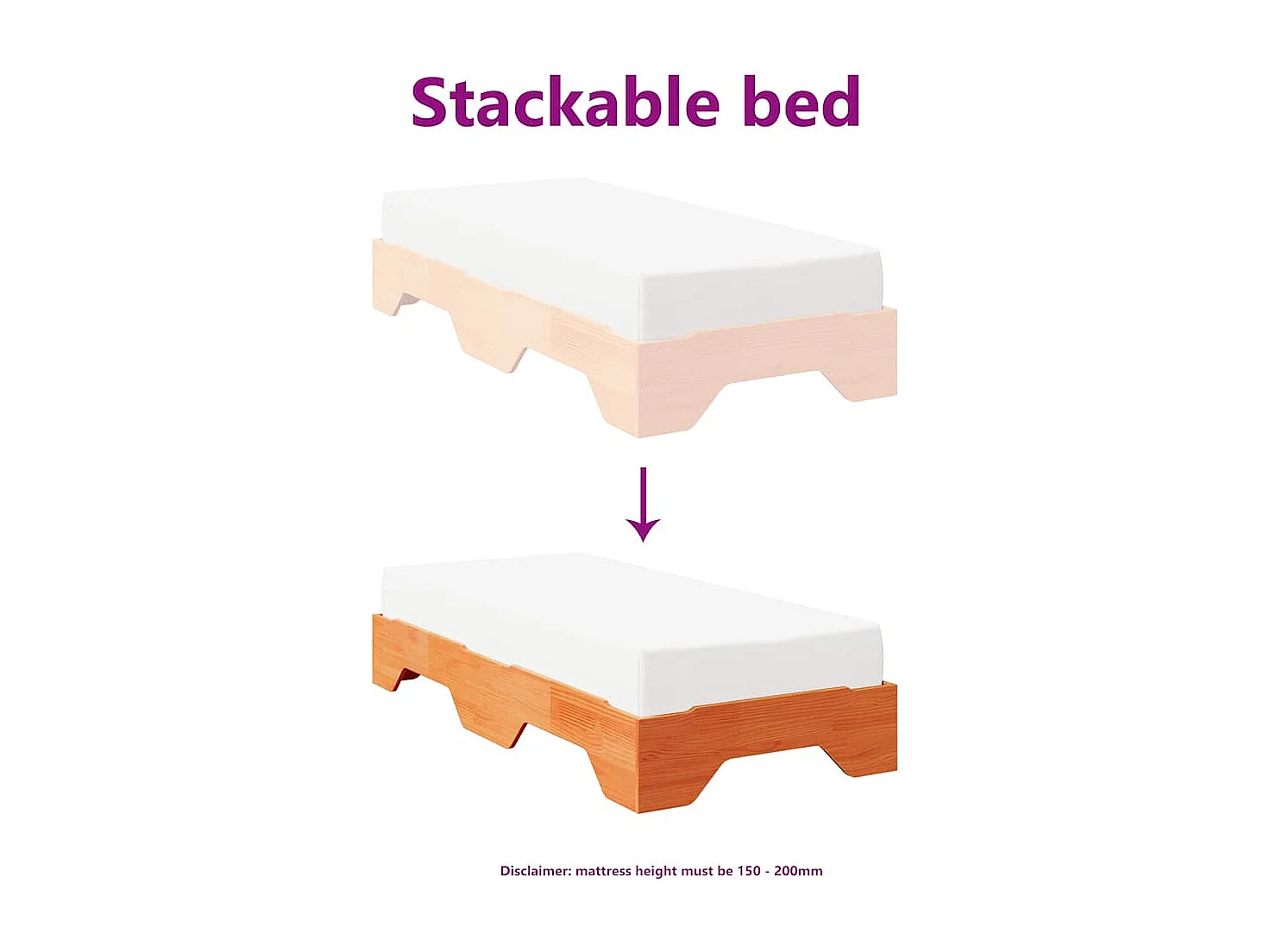 Cadre de lit sans matelas empilable cire marron 80x200 cm