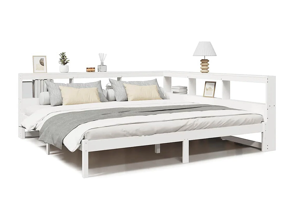 Lit bibliothèque sans matelas blanc 180x200 cm bois pin massif