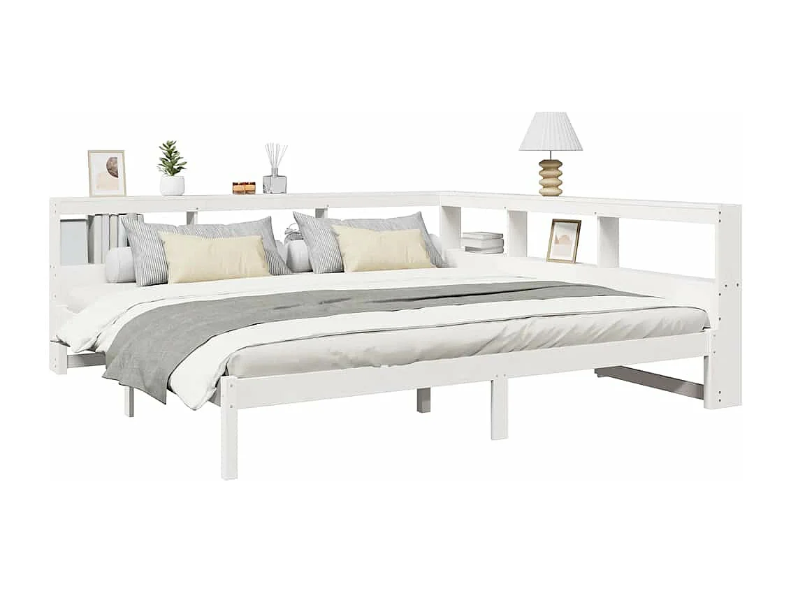 Lit bibliothèque sans matelas blanc 180x200 cm bois pin massif