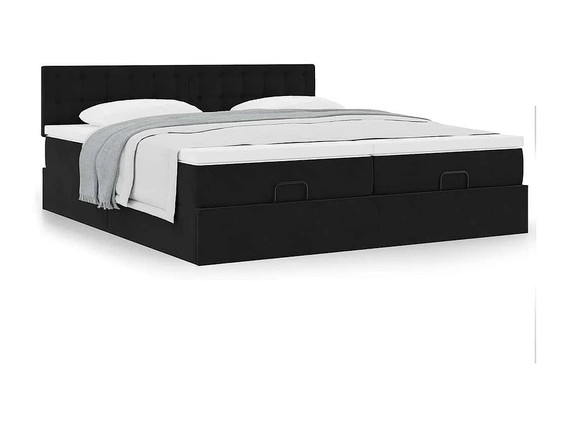 Estrutura de cama otomana com colchões 180x200cm veludo preto