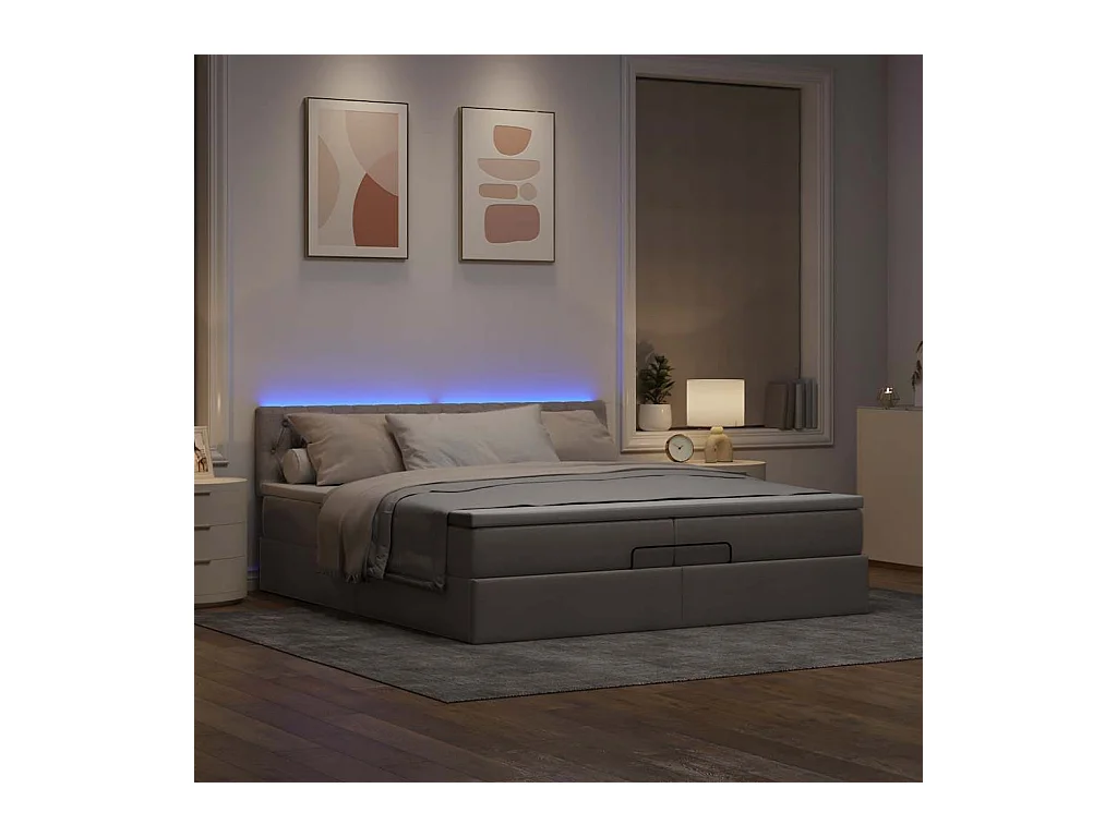 Cadre de lit ottoman avec matelas taupe 200x200cm tissu