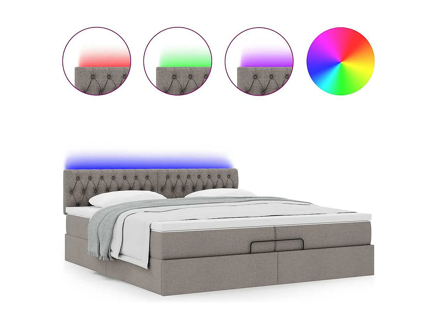 Cadre de lit ottoman avec matelas taupe 200x200cm tissu