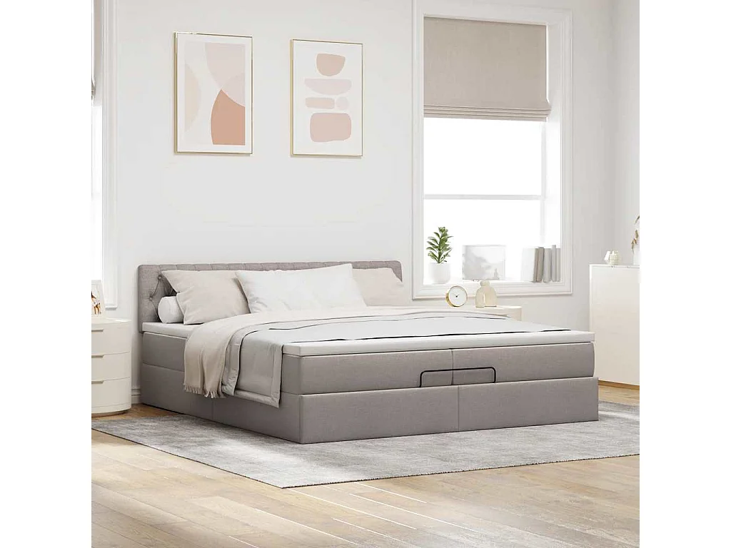Cadre de lit ottoman avec matelas taupe 200x200cm tissu