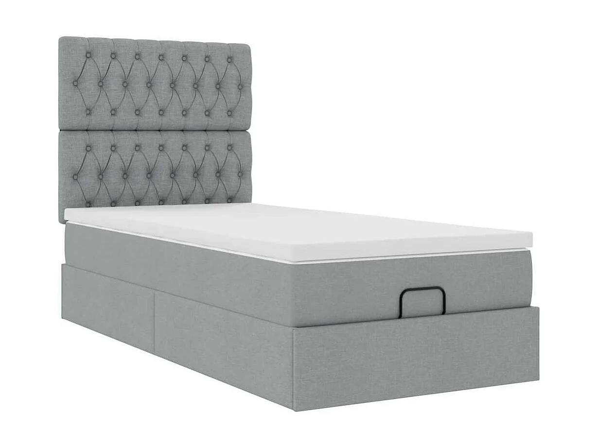 Cadre de lit ottoman et matelas gris clair 100x200 cm tissu