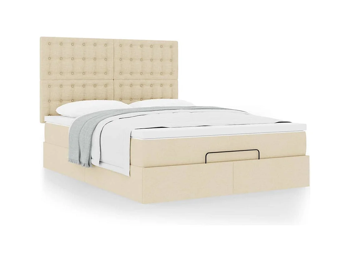 Cadre de lit ottoman avec matelas crème 140x200 cm tissu