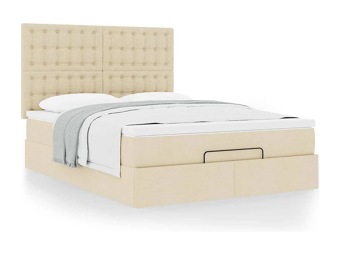 Cadre de lit ottoman avec matelas crème 140x200 cm tissu