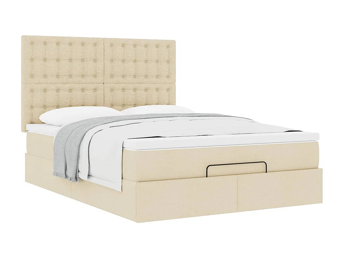 Cadre de lit ottoman avec matelas crème 140x200 cm tissu