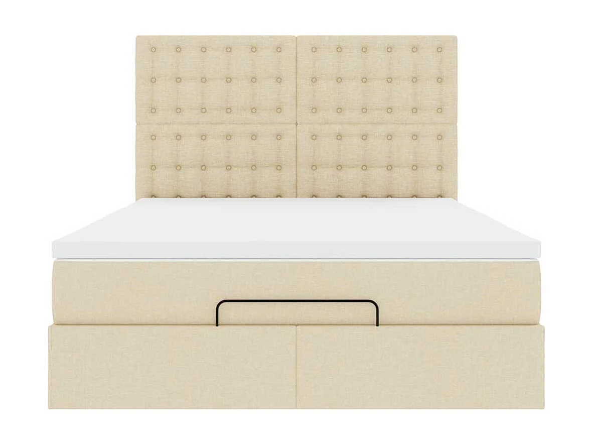 Cadre de lit ottoman avec matelas crème 140x200 cm tissu