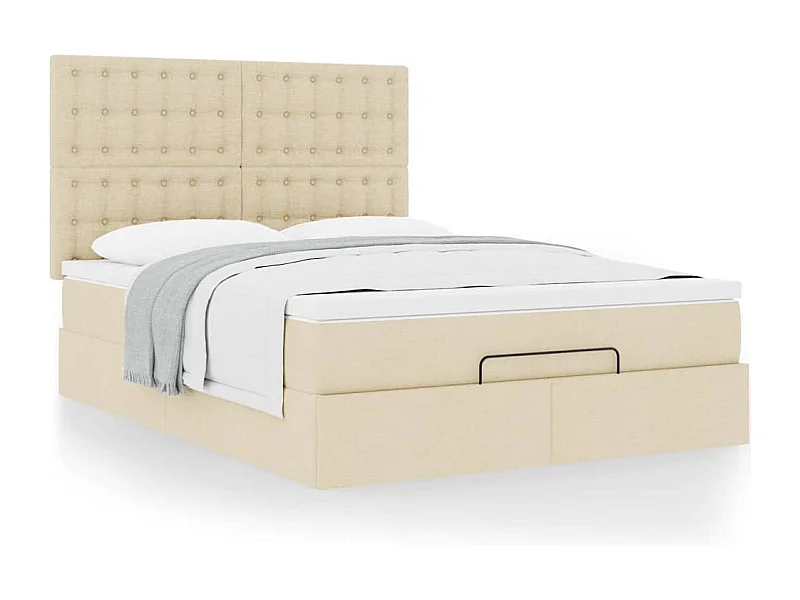 Cadre de lit ottoman avec matelas crème 140x200 cm tissu